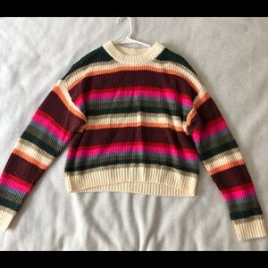 Girls Stripe Textured Crewneck Sweater